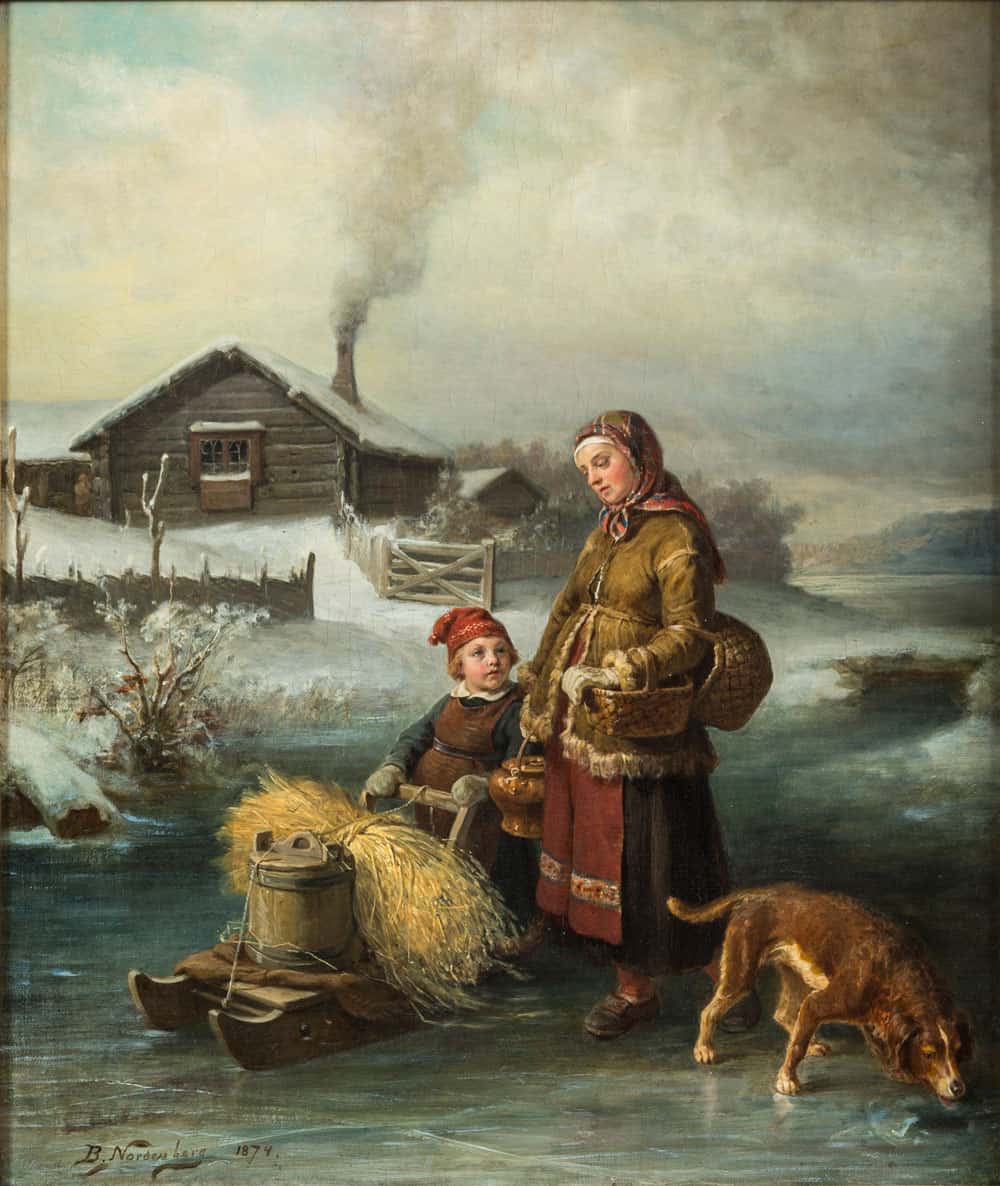 Bengt Nordenberg, Vinterlandskap med mor og barn vid stuga