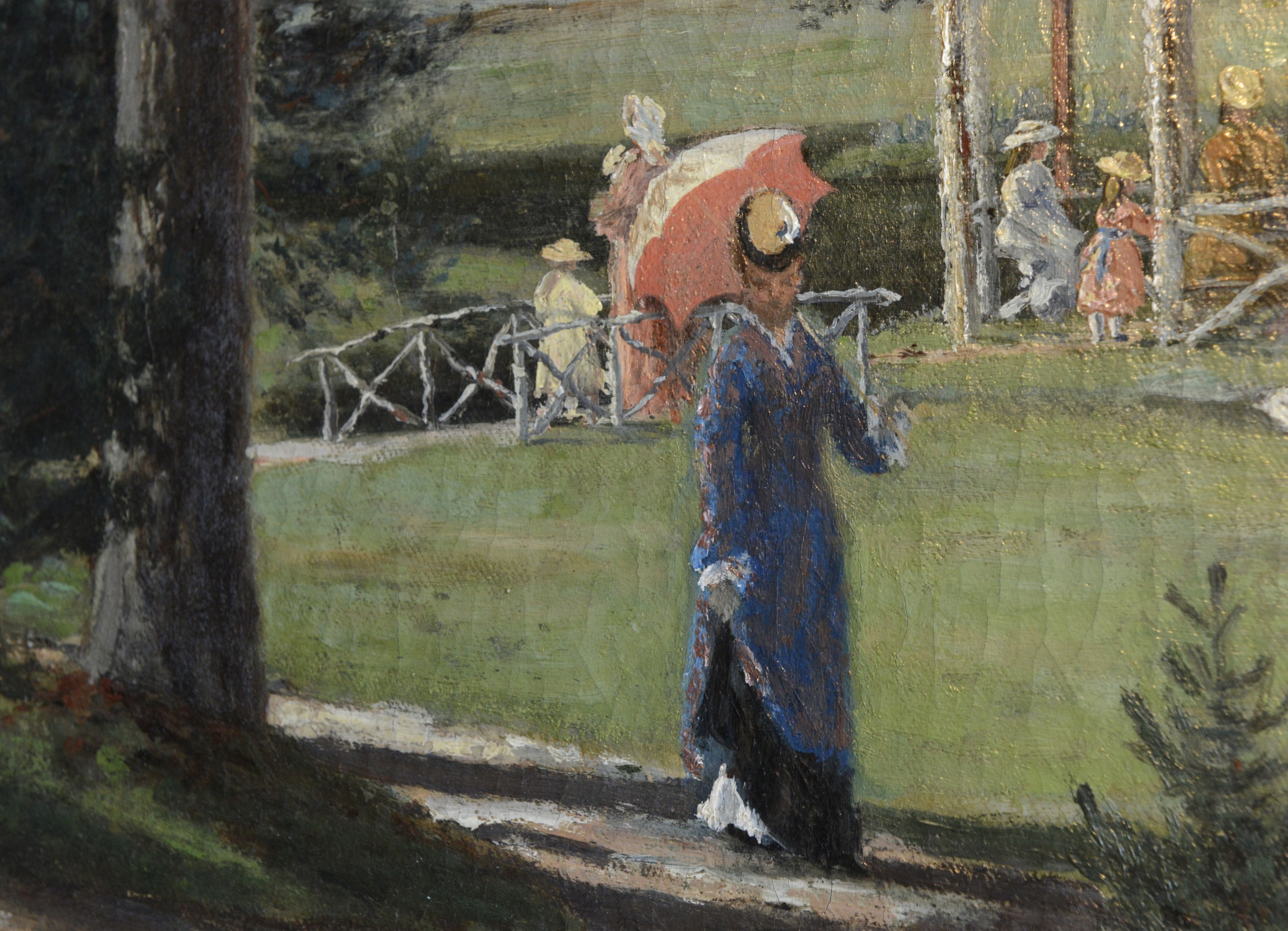 Herman Wedel Anker (1845-1895) vokste opp på Rotnes bruk i Nittedal. Planen til var å bli offiser, men det var vanskelig å skaffe seg stilling. "Kvinne ved lysthuset" Olje på lerret 92x66 cm Anker viet seg til landskapsmalerier som han utførte med en nitid og vakker detaljgjengivelse. Dette motivet er fra Modum Bad.
