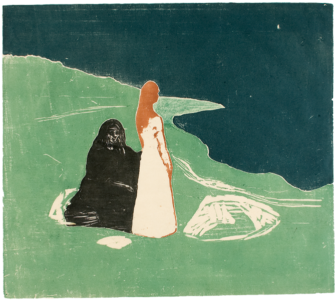 To kvinner på stranden, 29 The Gundersen Collection er en imponerende samling av kunst og norske bondeantikviteter. Store deler av samlingen er stilt ut på hotellet Vestlia Resort i fjellbygda Geilo, Norge. The Gundersen Collection har også Norges viktigste private samling med Munch-grafikk. Ikke minst flere håndkolorerte grafiske verk. Her ser vi Edvard Munch "To kvinner på stranden". Tresnitt. Edvard Munch To kvinner på stranden.