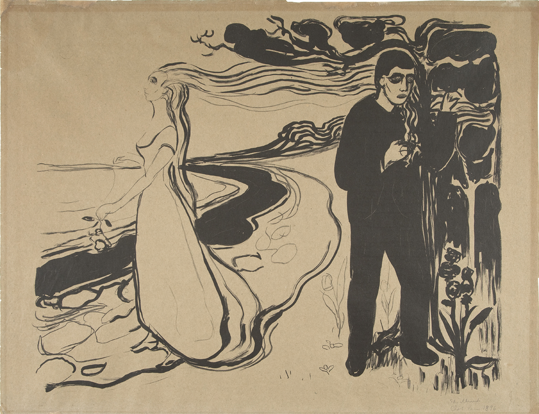 Løsrivelse I Edvard Munch, Løsrivelse I, 1896. Litografi trykt i sort. The Gundersen Collection.