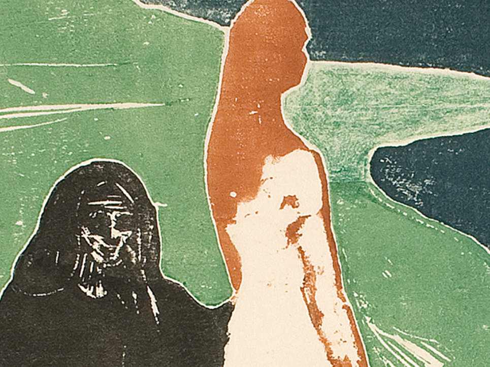 To kvinner ved stranden To kvinner ved stranden Edvard Munch, To kvinner ved stranden. 1896. Tresnitt trykt i blått, oransje, grønt og sort. Håndkolorert med grønt på odden. The Gundersen Collection er en imponerende samling av kunst og norske bondeantikviteter. Store deler av samlingen er stilt ut på hotellet Vestlia Resort i fjellbygda Geilo, Norge. The Gundersen Collection har også Norges viktigste private samling med Munch-grafikk. Ikke minst flere håndkolorerte grafiske verk.